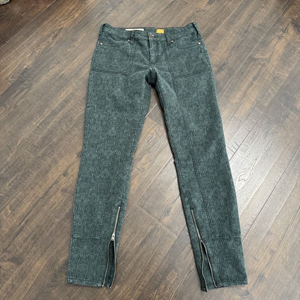 Anthropologie Pilcro And The Letterpress Women's Pants Green Floral Ankle Zip 26
